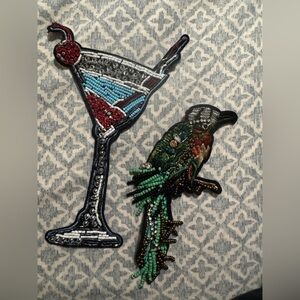 Beaded Cocktail and Bird Designer Patches For Clothes
